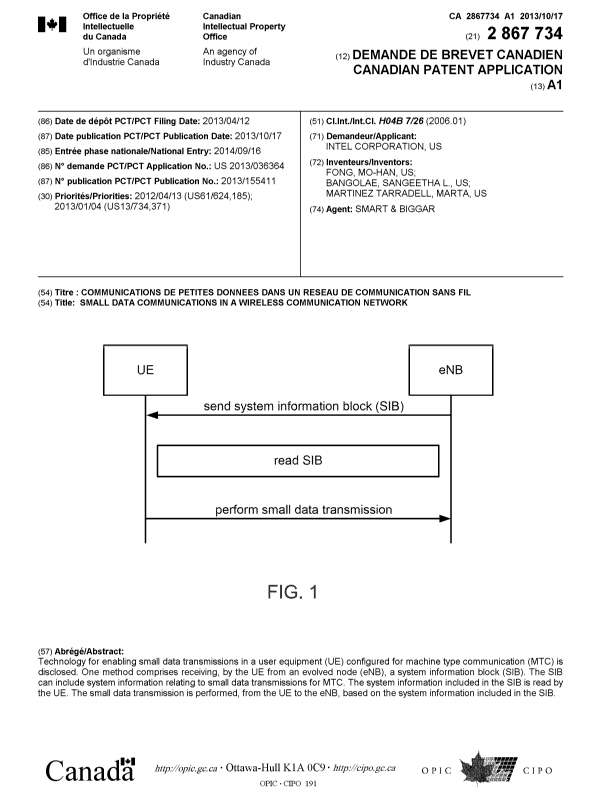 Document de brevet canadien 2867734. Page couverture 20141203. Image 1 de 1