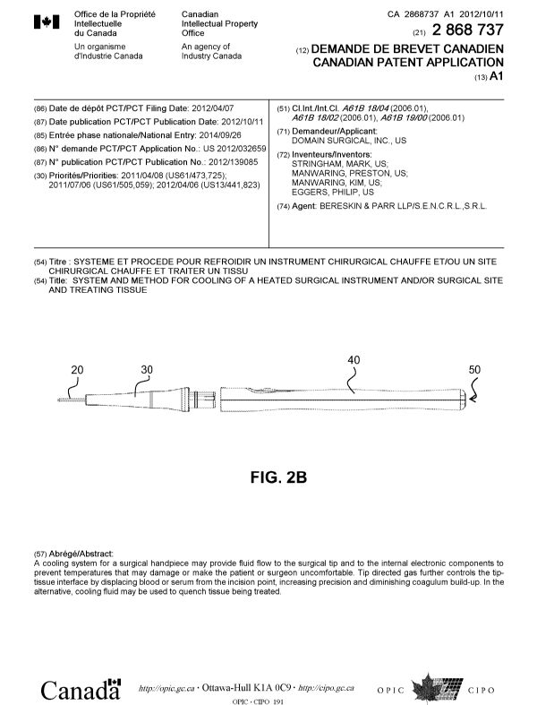 Document de brevet canadien 2868737. Page couverture 20141215. Image 1 de 1