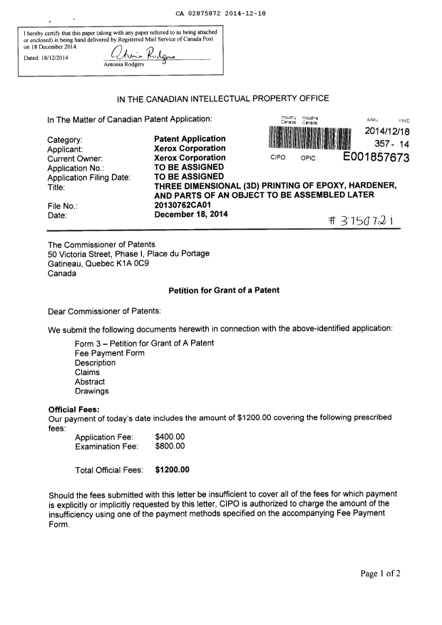 Document de brevet canadien 2875872. Cession 20141218. Image 1 de 3