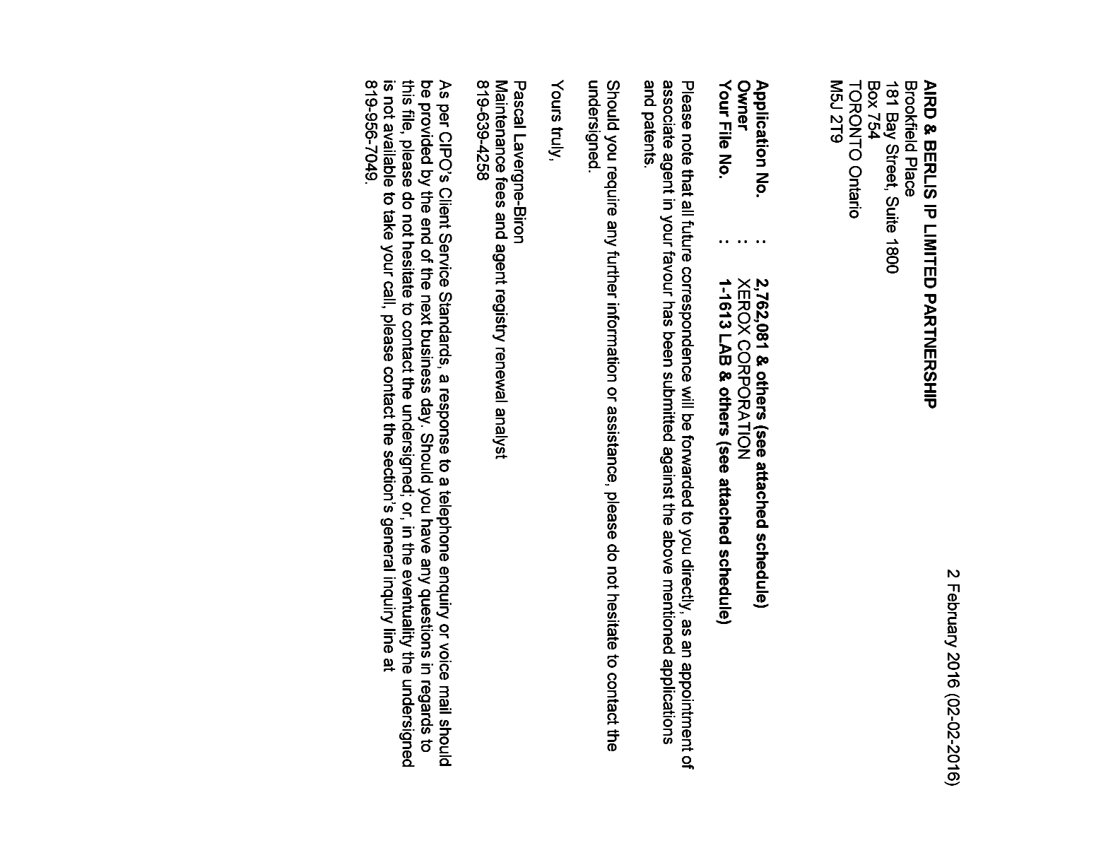 Document de brevet canadien 2875872. Correspondance 20151202. Image 1 de 18
