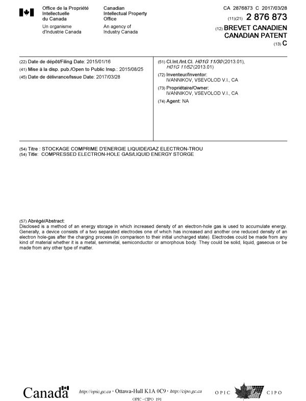 Document de brevet canadien 2876873. Page couverture 20170228. Image 1 de 1