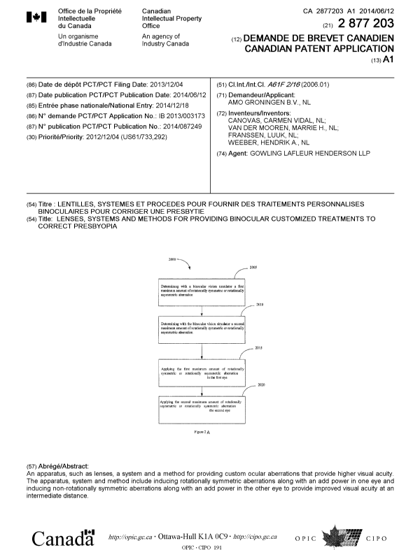 Canadian Patent Document 2877203. Cover Page 20150211. Image 1 of 1