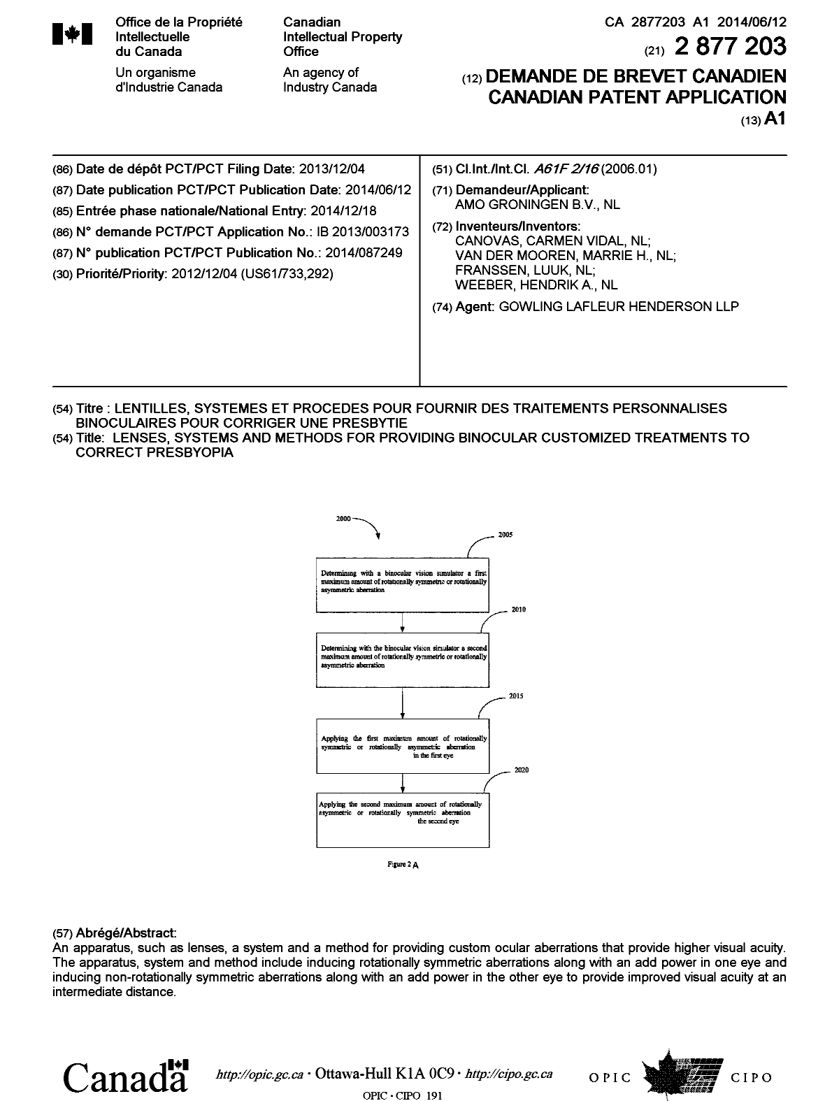 Canadian Patent Document 2877203. Cover Page 20150211. Image 1 of 1