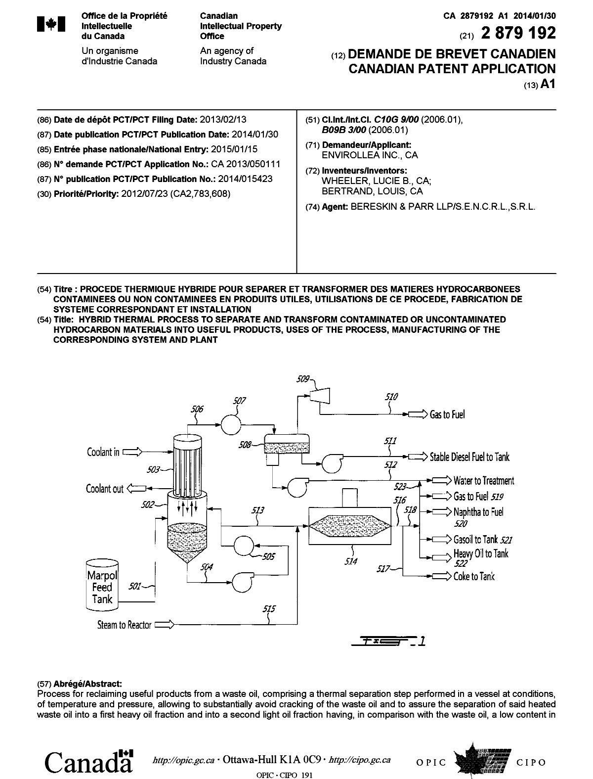 Canadian Patent Document 2879192. Cover Page 20150225. Image 1 of 2