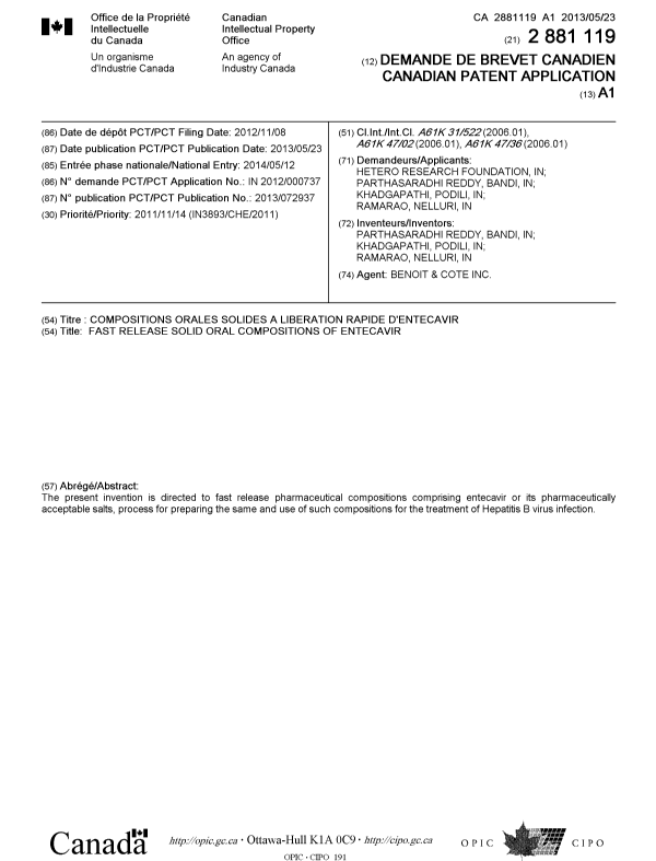 Document de brevet canadien 2881119. Page couverture 20150312. Image 1 de 1