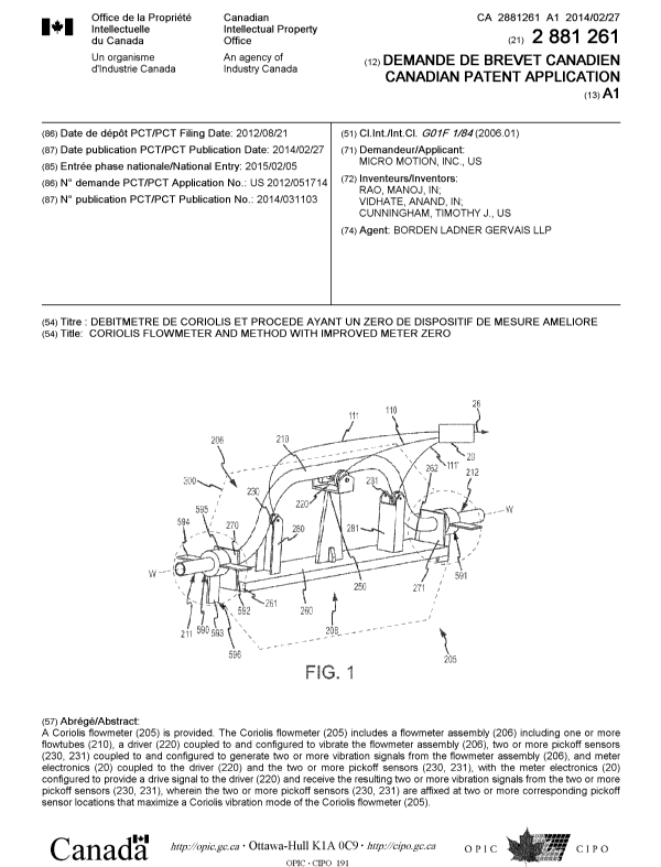 Canadian Patent Document 2881261. Cover Page 20150306. Image 1 of 1