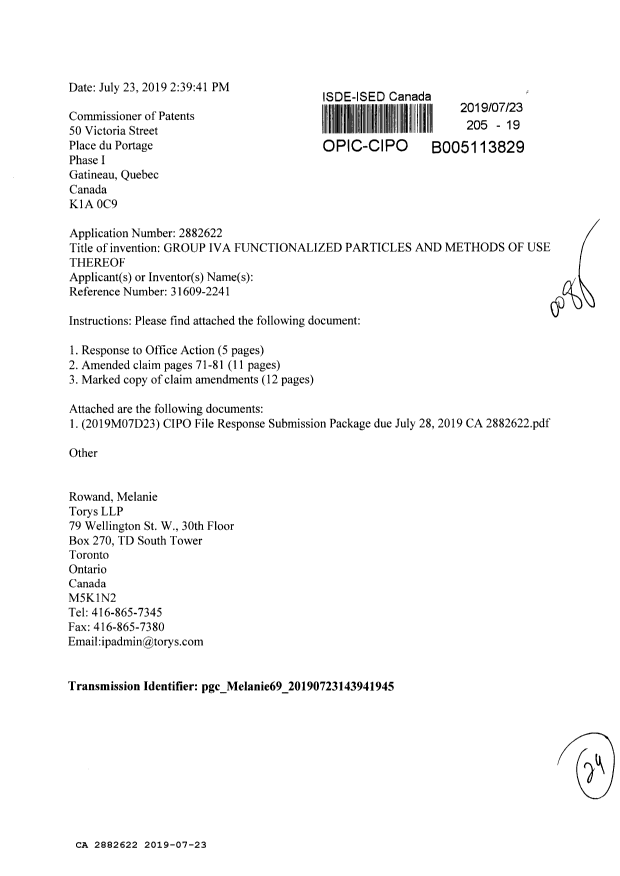 Canadian Patent Document 2882622. Amendment 20190723. Image 1 of 29