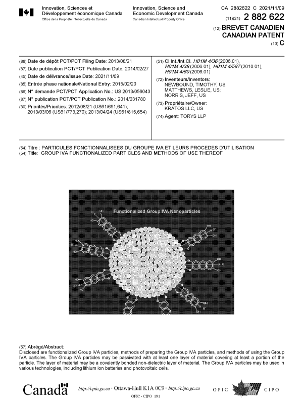 Canadian Patent Document 2882622. Cover Page 20211015. Image 1 of 1