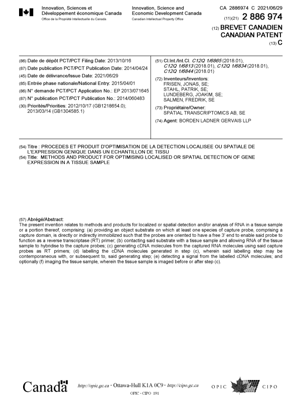 Document de brevet canadien 2886974. Page couverture 20210604. Image 1 de 1