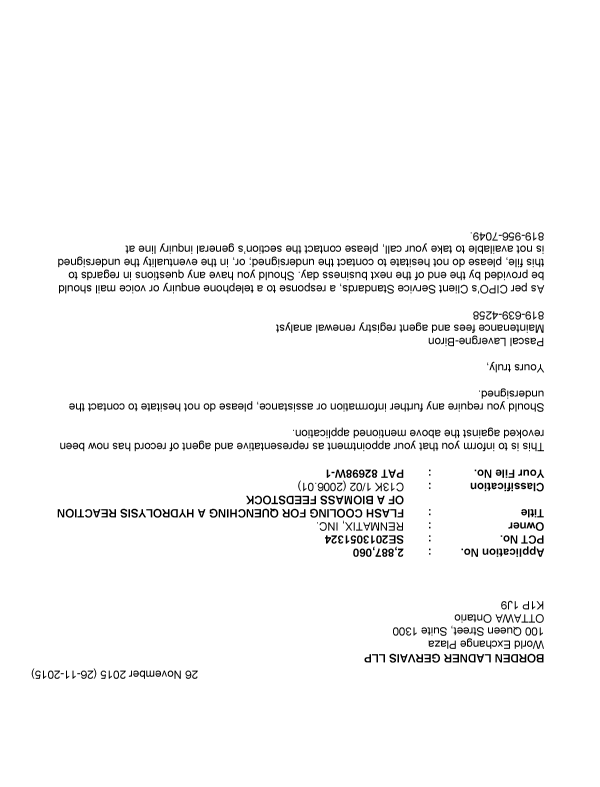 Document de brevet canadien 2887060. Correspondance 20141226. Image 1 de 1