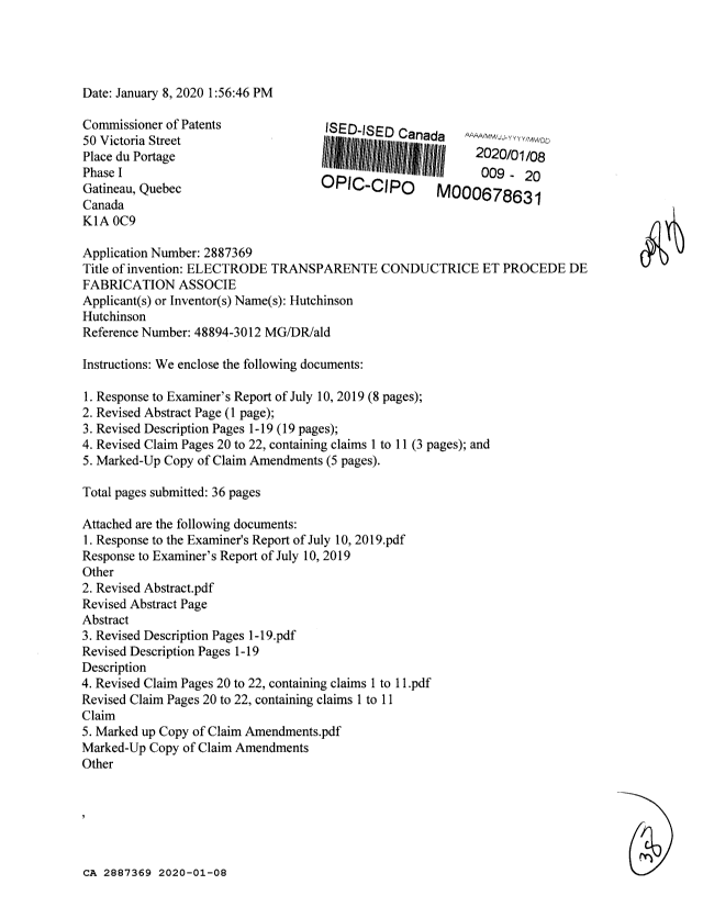Document de brevet canadien 2887369. Modification 20200108. Image 1 de 38