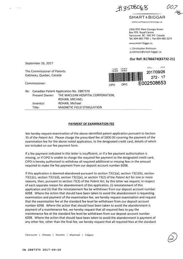 Document de brevet canadien 2887370. Poursuite-Amendment 20161226. Image 1 de 2