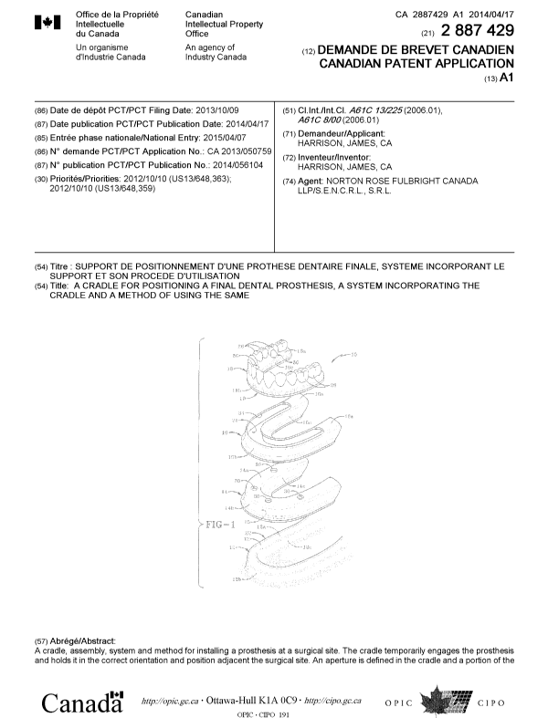 Document de brevet canadien 2887429. Page couverture 20141224. Image 1 de 2