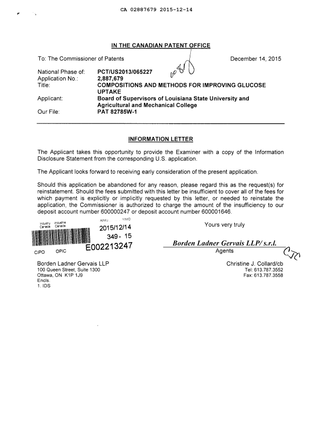 Document de brevet canadien 2887679. Poursuite-Amendment 20141214. Image 1 de 1