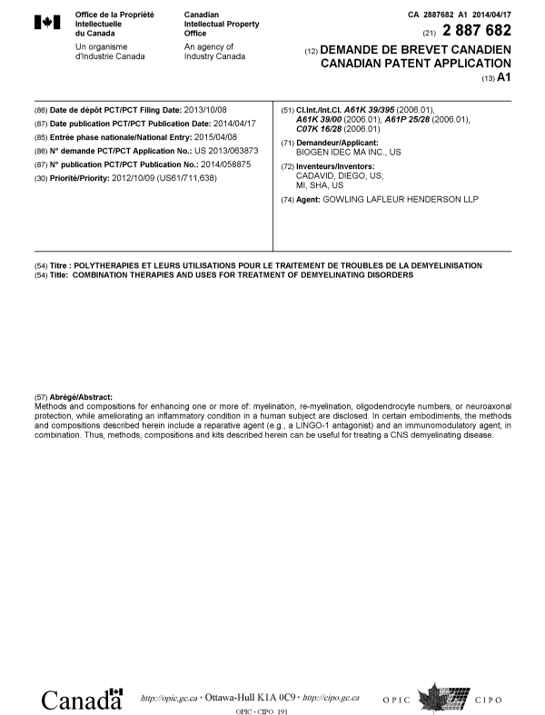 Document de brevet canadien 2887682. Page couverture 20150427. Image 1 de 1
