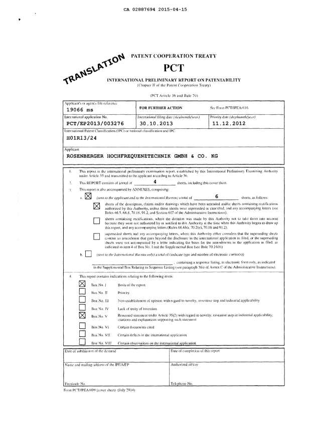 Document de brevet canadien 2887694. PCT 20141215. Image 1 de 5