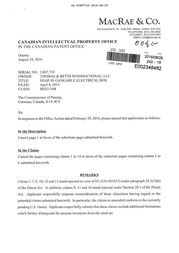 Document de brevet canadien 2887710. Poursuite-Amendment 20160829. Image 1 de 4