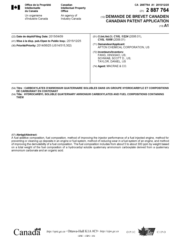 Canadian Patent Document 2887764. Cover Page 20141230. Image 1 of 1