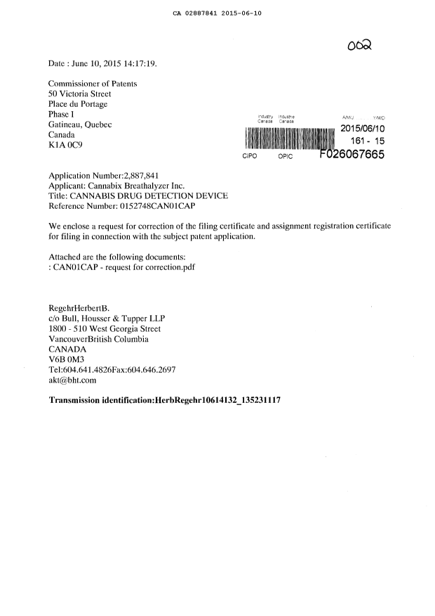 Canadian Patent Document 2887841. Correspondence 20141210. Image 1 of 2