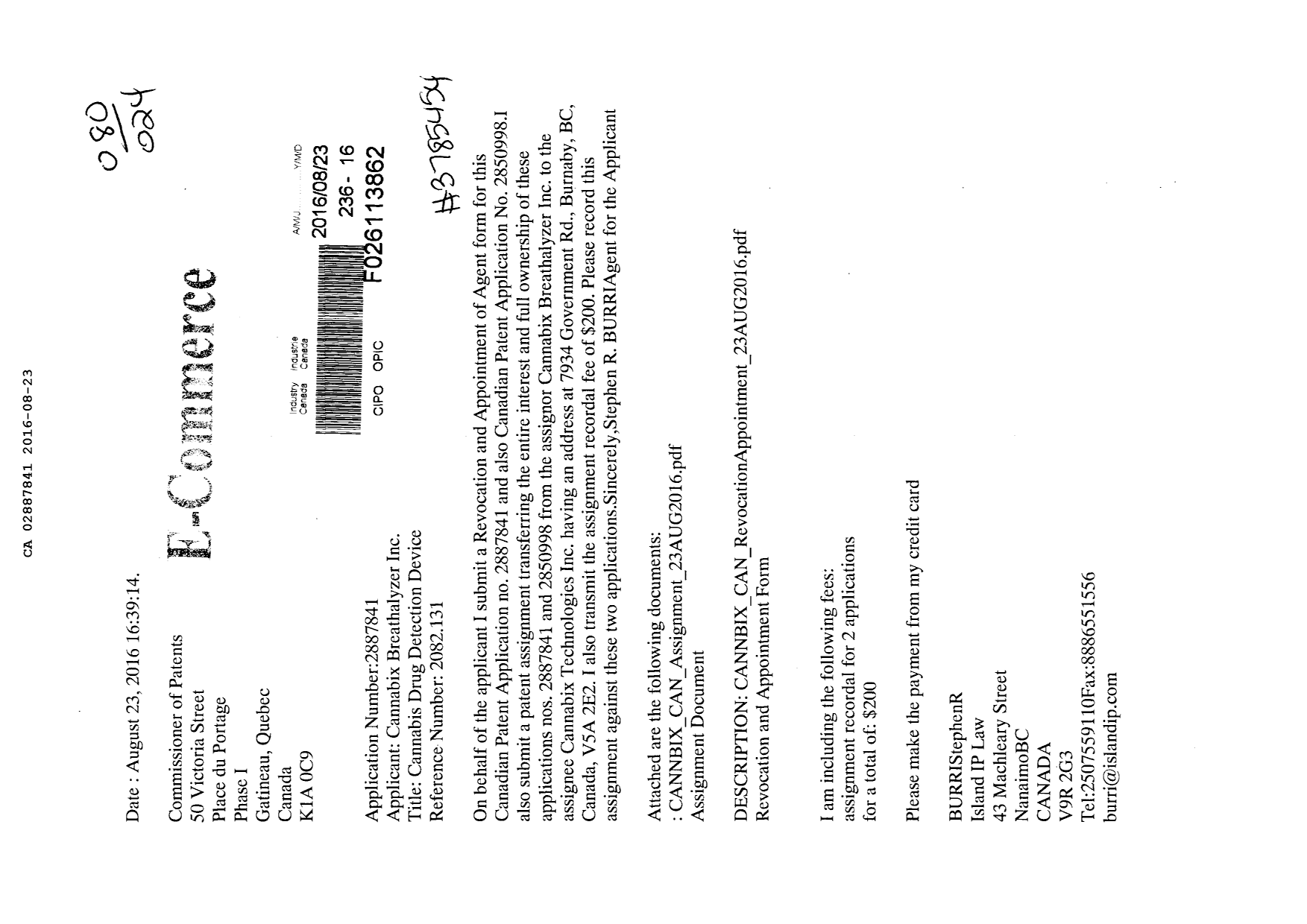 Canadian Patent Document 2887841. Correspondence 20151223. Image 1 of 3