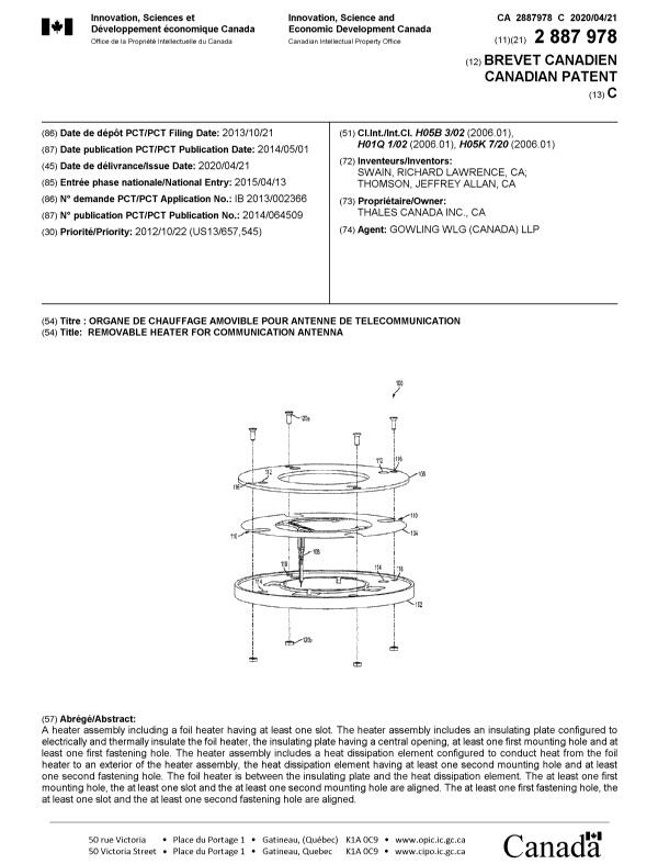 Canadian Patent Document 2887978. Cover Page 20200330. Image 1 of 1