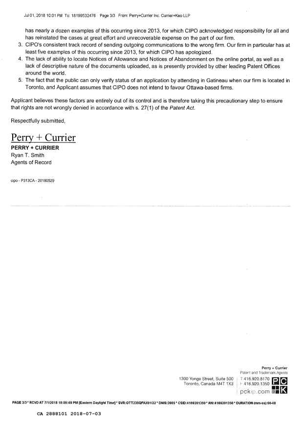 Document de brevet canadien 2888101. Correspondance reliée au PCT 20180703. Image 2 de 3