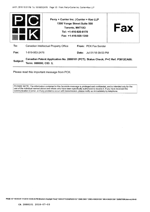 Document de brevet canadien 2888101. Correspondance reliée au PCT 20180703. Image 3 de 3