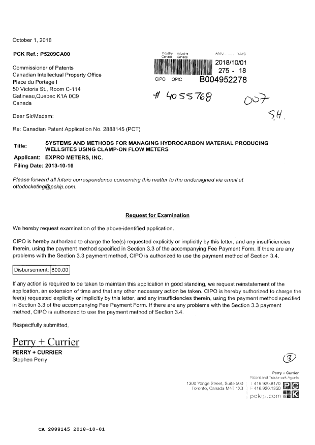 Canadian Patent Document 2888145. Request for Examination 20181001. Image 1 of 3