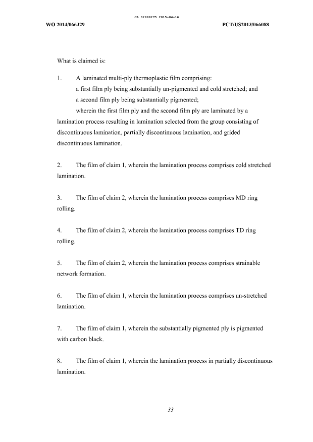 Document de brevet canadien 2888275. Revendications 20150416. Image 1 de 3