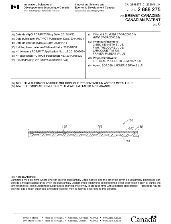 Document de brevet canadien 2888275. Page couverture 20200102. Image 1 de 1