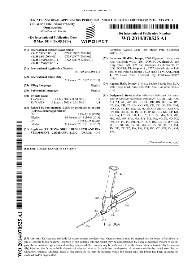 Document de brevet canadien 2888276. Abrégé 20141216. Image 1 de 2
