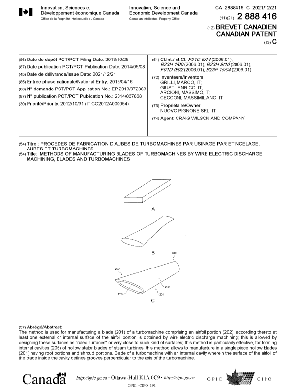 Canadian Patent Document 2888416. Cover Page 20211119. Image 1 of 1