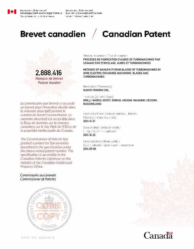 Document de brevet canadien 2888416. Certificat électronique d'octroi 20211221. Image 1 de 1