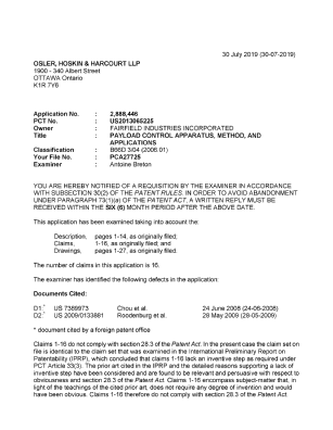 Canadian Patent Document 2888446. Examiner Requisition 20190730. Image 1 of 3