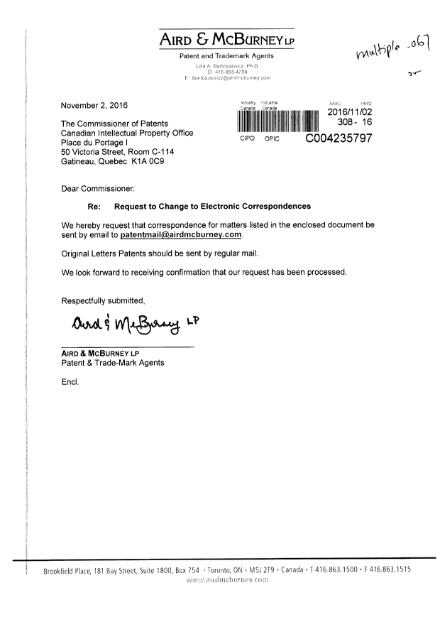 Document de brevet canadien 2888458. Correspondance 20151202. Image 1 de 2