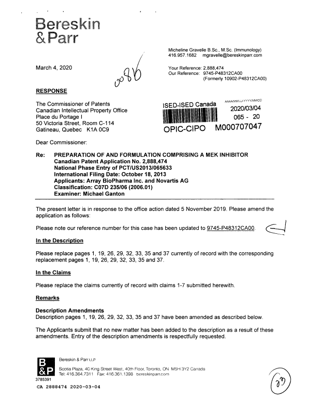 Document de brevet canadien 2888474. Modification 20200304. Image 1 de 23