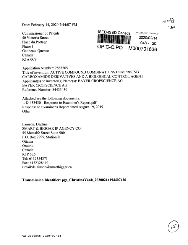 Document de brevet canadien 2888565. Modification 20200214. Image 1 de 15