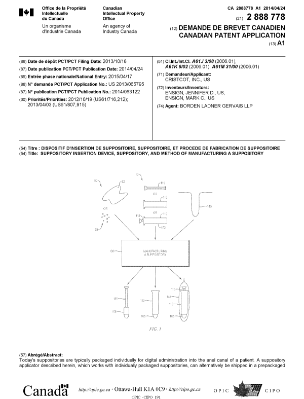 Document de brevet canadien 2888778. Page couverture 20141215. Image 1 de 2