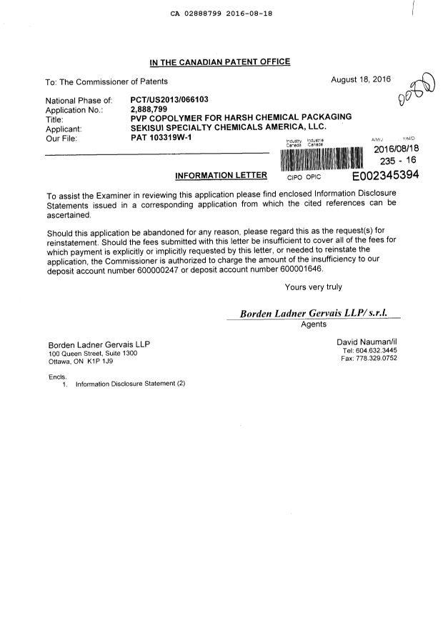 Document de brevet canadien 2888799. Poursuite-Amendment 20151218. Image 1 de 1