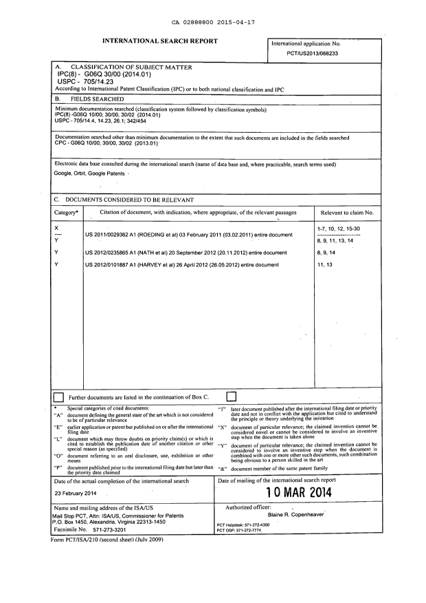 Document de brevet canadien 2888800. PCT 20141217. Image 1 de 2