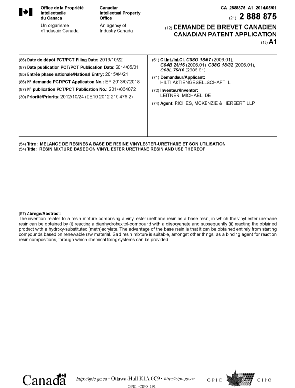 Document de brevet canadien 2888875. Page couverture 20141219. Image 1 de 1