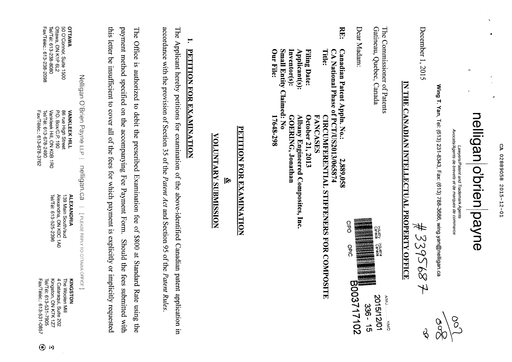 Document de brevet canadien 2889058. Poursuite-Amendment 20141201. Image 1 de 2