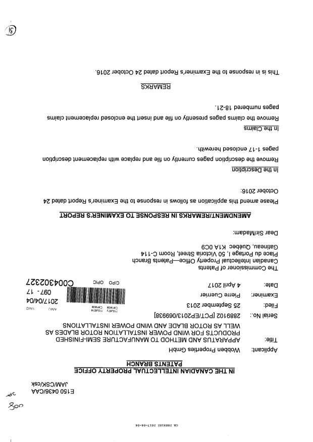 Document de brevet canadien 2889102. Poursuite-Amendment 20161204. Image 1 de 31