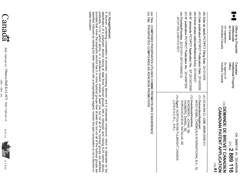 Document de brevet canadien 2889116. Page couverture 20150508. Image 1 de 1