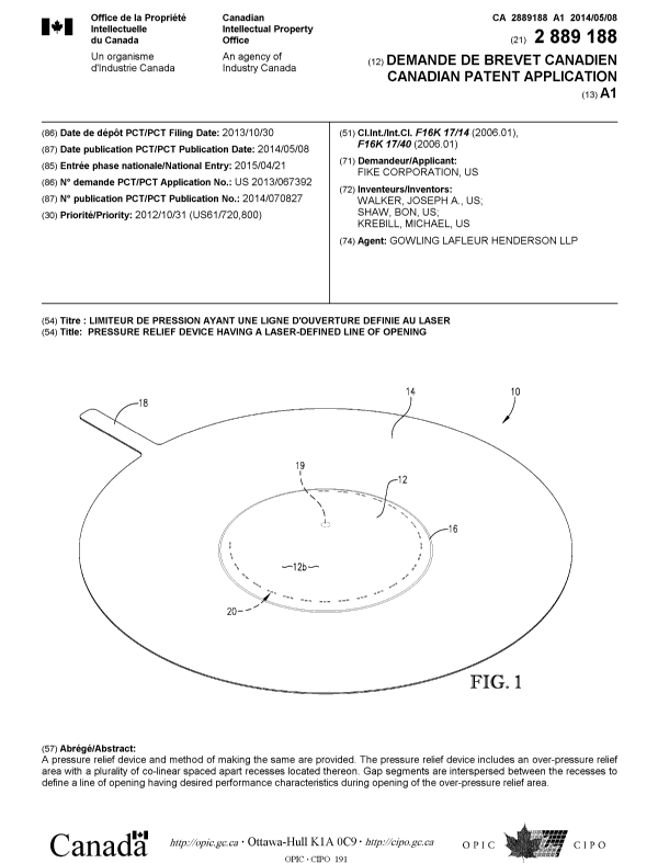 Document de brevet canadien 2889188. Page couverture 20141211. Image 1 de 1