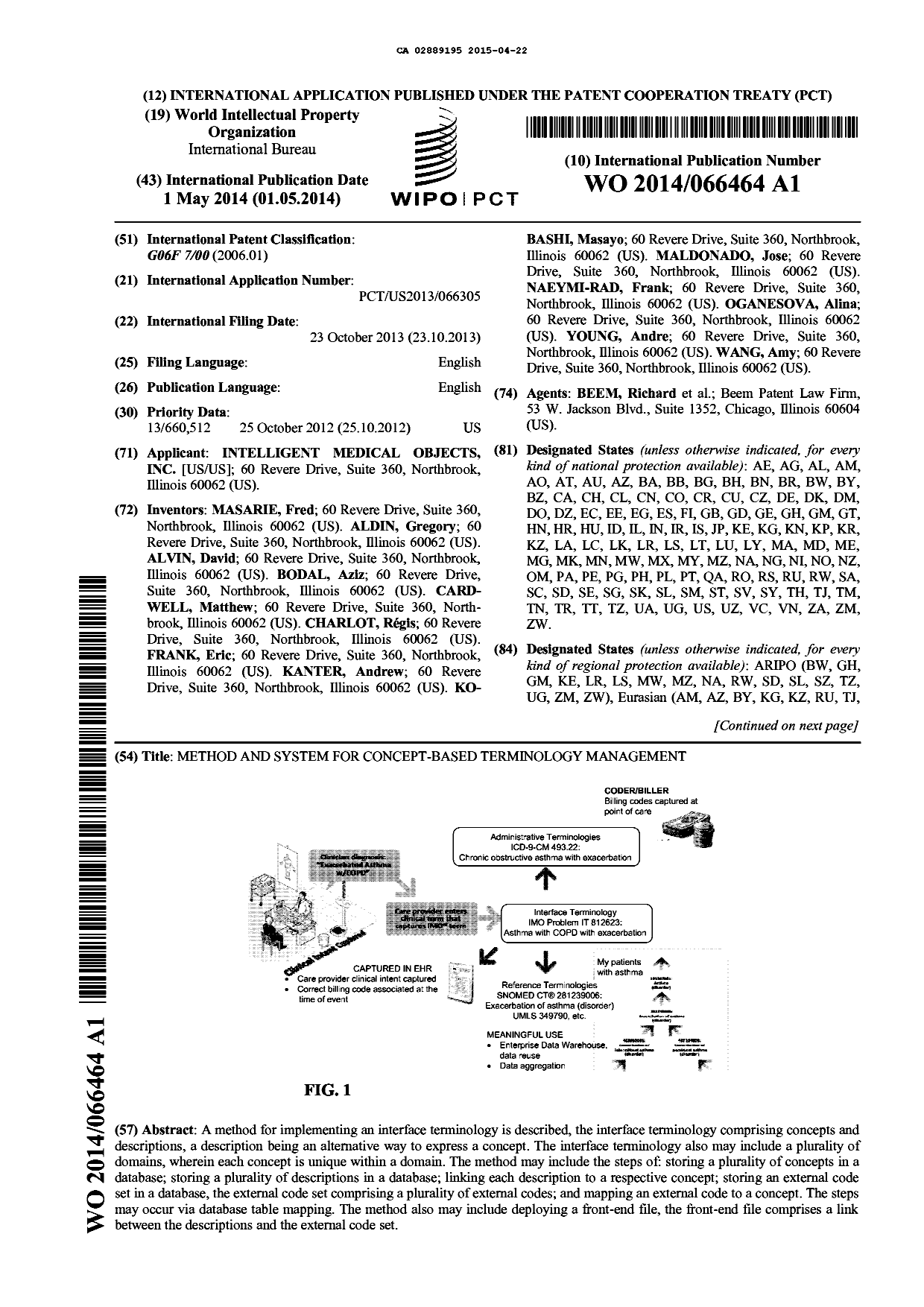 Document de brevet canadien 2889195. Abrégé 20141222. Image 1 de 2