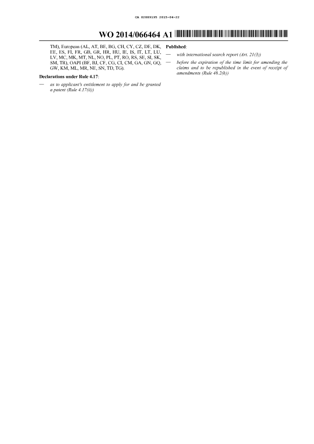 Document de brevet canadien 2889195. Abrégé 20141222. Image 2 de 2