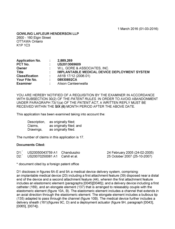 Document de brevet canadien 2889269. Poursuite-Amendment 20151201. Image 1 de 5