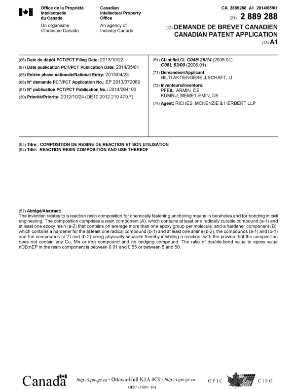 Document de brevet canadien 2889288. Page couverture 20150513. Image 1 de 1