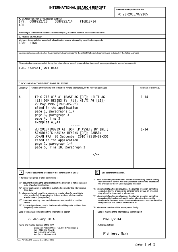 Document de brevet canadien 2889295. PCT 20141223. Image 1 de 19